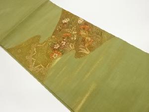 手織り紬金駒刺繍金彩鴛鴦に秋草・華紋模様織出し袋帯